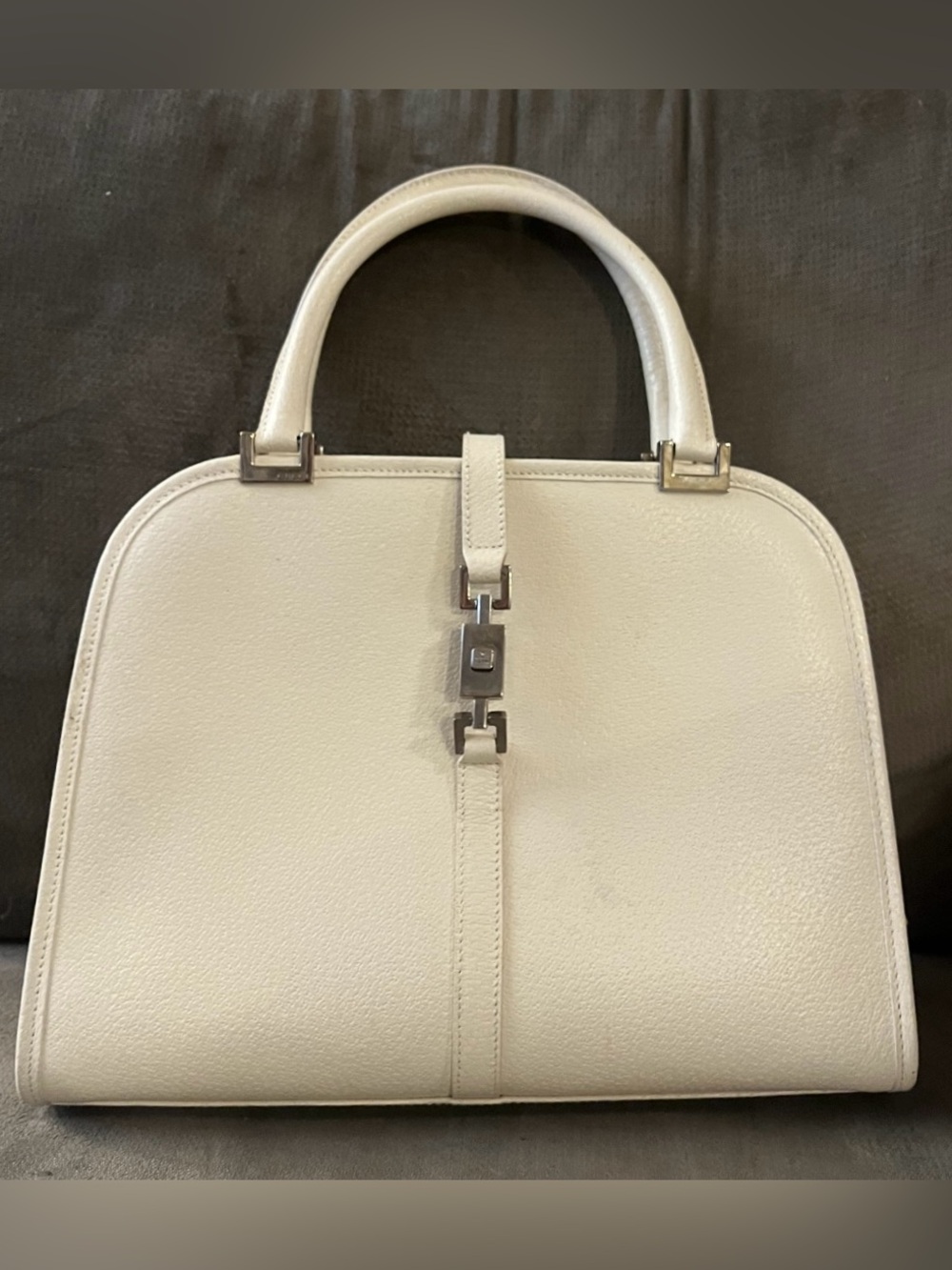 GUCCI Jackie Piston Lock Dome Bag - Ivory Leather - Vintage - w/ COA